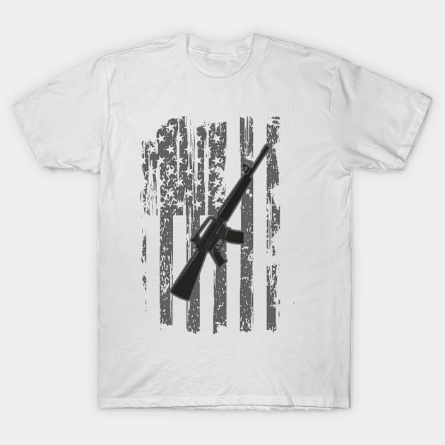 USA American Flag Military Rifle Patriotic T-Shirt by BUBLTEES